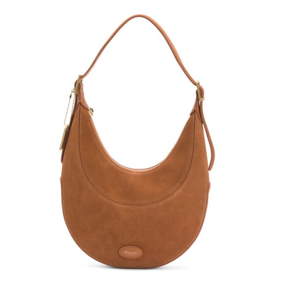 MONCRIEF LONDON Cognac Suede Rounded Shoulder Bag - Picture 1 of 2